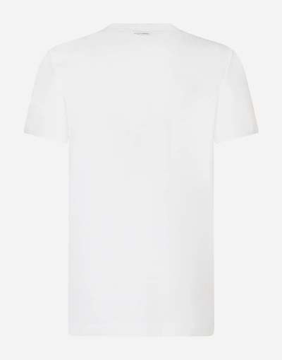 Shop Dolce & Gabbana Cotton Stretch Jersey Round Neck Undershirt In White