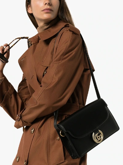 Shop Gucci Black Gg Ring Small Leather Shoulder Bag