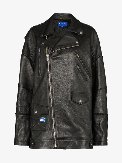Shop Ader Error Leather Biker Jacket In Black