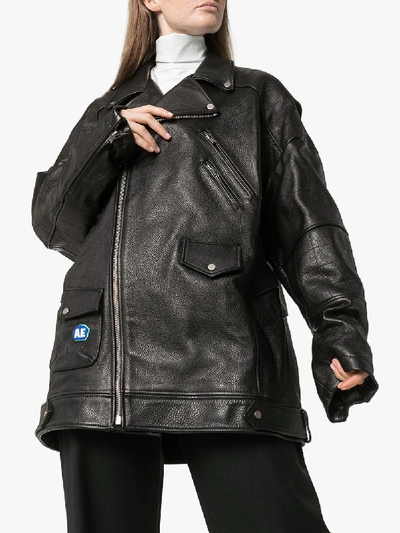 Shop Ader Error Leather Biker Jacket In Black