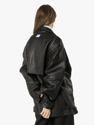 Shop Ader Error Leather Biker Jacket In Black