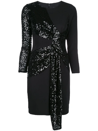 Shop Aidan Mattox Sequinned Tie Front Dress In Black