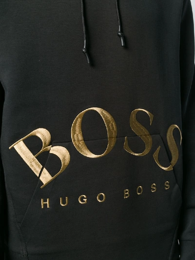 Hugo Boss Gold Logo Embroidered Hoodie In Black | ModeSens