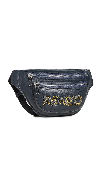 Shop Kenzo Cord Embroidery Bumbag In Navy Blue