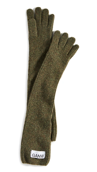 Shop Ganni Knit Gloves In Kalamata