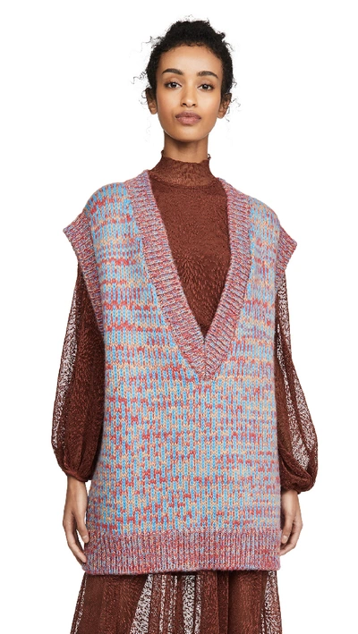 Shop Ganni Hand Knit Wool Vest In Azure Blue
