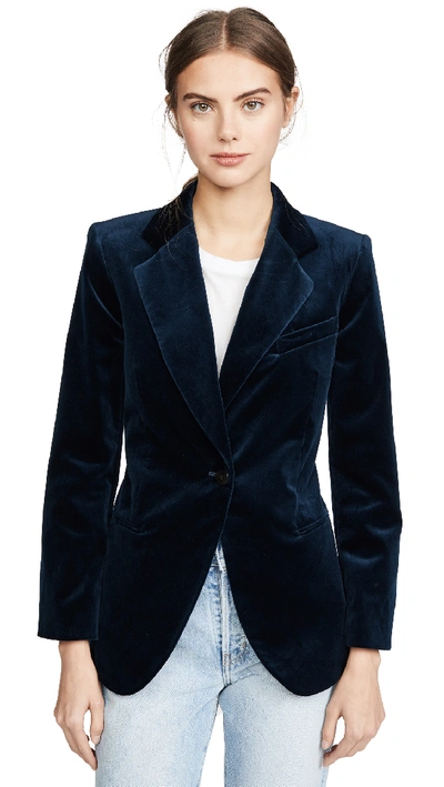 Shop Theory Cinched Velvet Blazer In Deep Teal