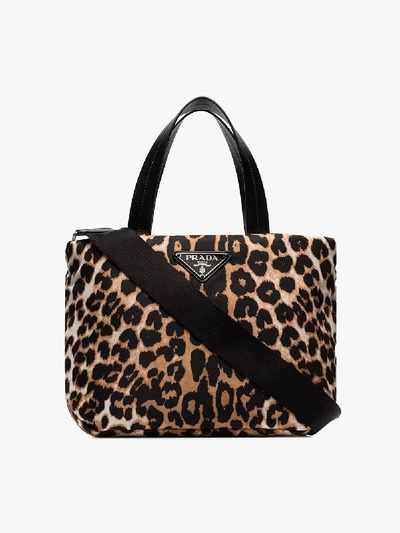 Shop Prada Womens Brown And Black Small Leopard Print Tote Bag