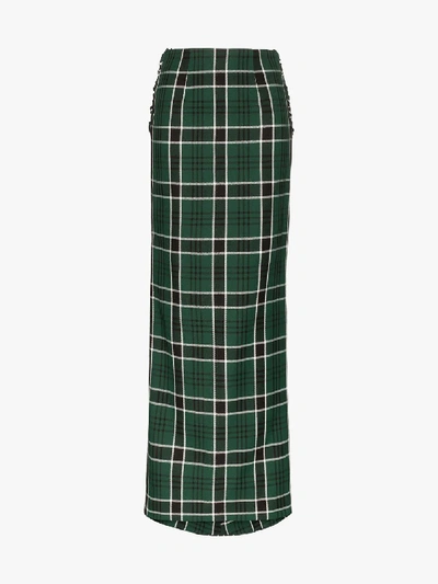 Shop Rosie Assoulin Tie Back Check Maxi Skirt In Green