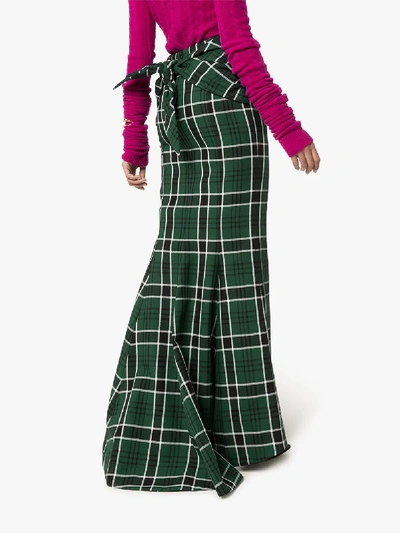 Shop Rosie Assoulin Tie Back Check Maxi Skirt In Green