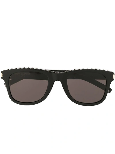 Shop Saint Laurent Studded Square-frame Sunglasses In Black