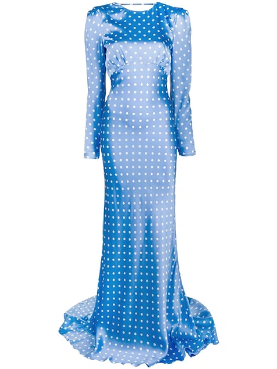 Shop Alessandra Rich Polka Dot Long Dress In Blue