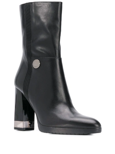 Shop Emporio Armani Leather Heel Boots In Black