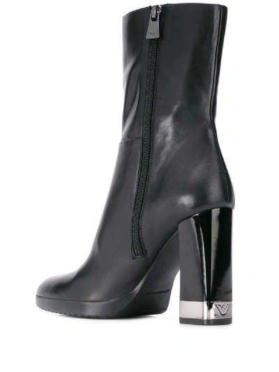 Shop Emporio Armani Leather Heel Boots In Black