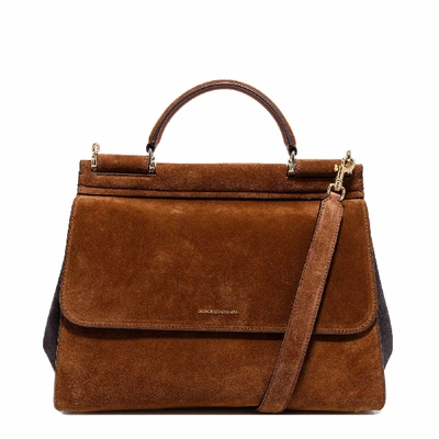 Shop Dolce & Gabbana Sicily Shoulder Bag In Brown