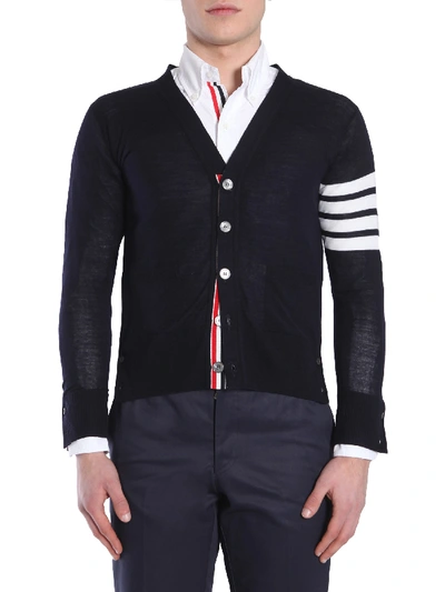 Shop Thom Browne V-neck Cardigan In Blue