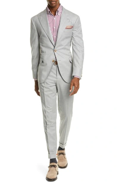 Shop Brunello Cucinelli Trim Fit Flannel Wool Suit In Pearl Grey