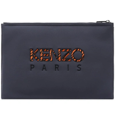 Shop Kenzo Large Embroidered Neoprene Pouch In Grey
