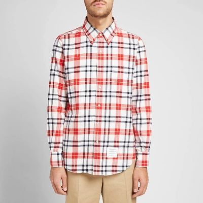Shop Thom Browne Tartan Flannel Button Down Shirt In Red