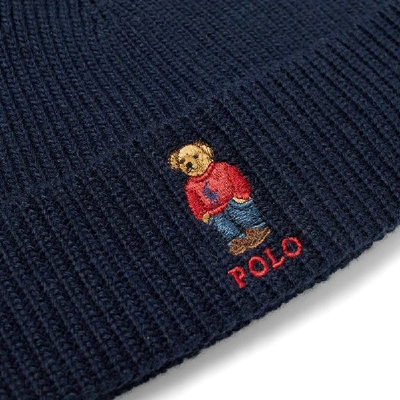 Shop Polo Ralph Lauren Bear Embroidered Beanie In Blue