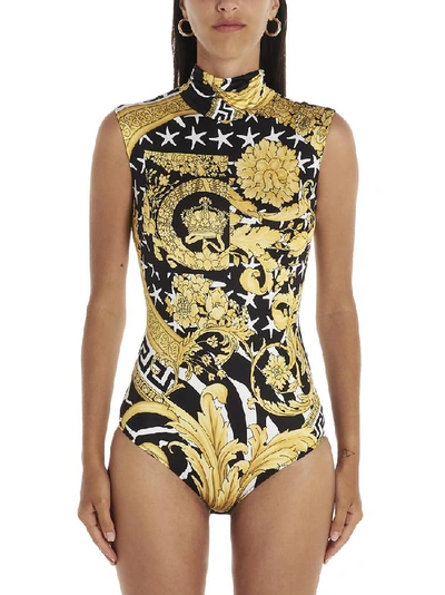 Shop Versace Barocco Printed Bodysuit In Multi