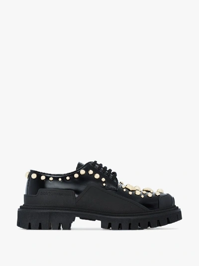 Shop Dolce & Gabbana Black Trekking Studded Leather Loafers