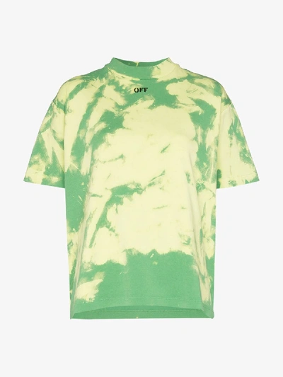 Shop Off-white Logo Print Tie-dye T-shirt In Green