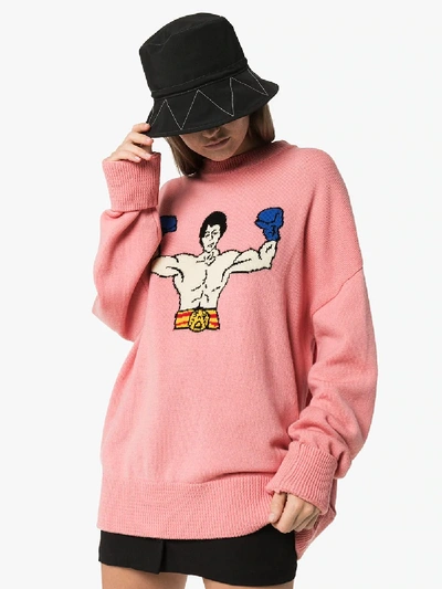 Shop Ader Error Oversized Knitted Boxer Sweater In Pink