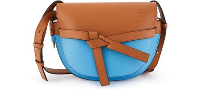 Shop Loewe Small Gate Colour Block Crossbody Bag In Tan-sky-blue
