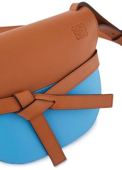 Shop Loewe Small Gate Colour Block Crossbody Bag In Tan-sky-blue