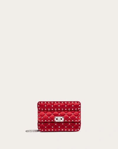 Shop Valentino Garavani Small Spike.it Satin Chain Bag With Rhinestone Closure In Red