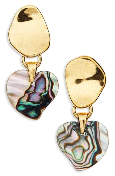 Shop Lizzie Fortunato Abalone Heart Drop Earrings In Gold/ Abalone