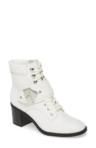 Shop Calvin Klein Pahi Lace-up Bootie In White Leather