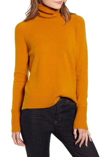 Shop Jcrew Side Slit Supersoft Turtleneck Sweater In Hthr Warm Caramel
