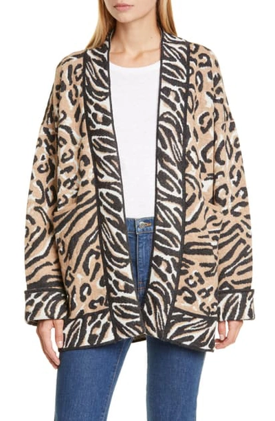 Shop Eleven Six Luella Animal Jacquard Alpaca Blend Cardigan In Cheetah Goes Zebra