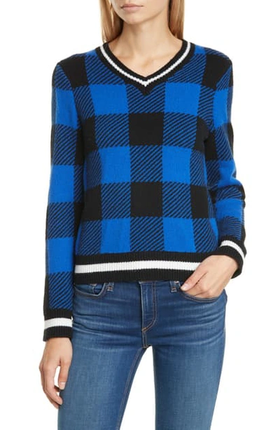 Shop Rag & Bone Gabby Buffalo Check Merino Wool Sweater In Blu