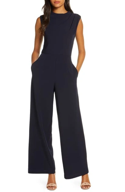 Shop Donna Ricco Sleeveless Crepe Jumpsuit In Navy