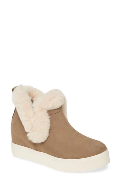 Shop Jslides Faux Fur Lined Bootie In Taupe Suede