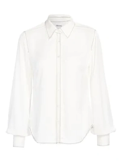Shop Frame Women's 70s Contrast Stitch Puff-sleeve Silk Shirt In White