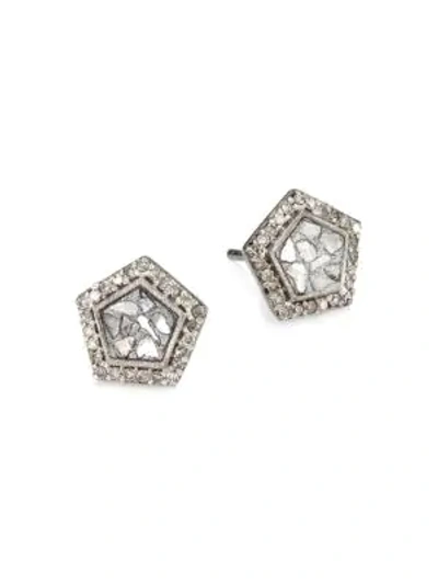 Shop Shana Gulati Amer Sterling Silver, Sliced Raw Diamond & Champagne Pavé Diamond Stud Earrings