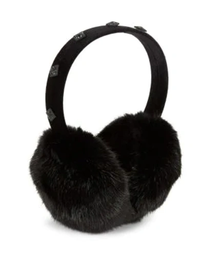 Shop Glamourpuss Embellished Mink Fur Earmuffs In Black
