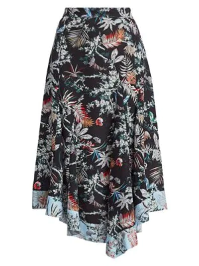 Shop Derek Lam 10 Crosby Floral Asymmetrical Midi Skirt In Black