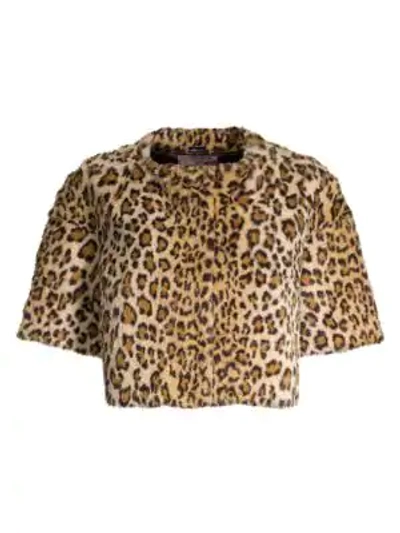 Shop Glamourpuss Leopard Faux-fur Crop Jacket