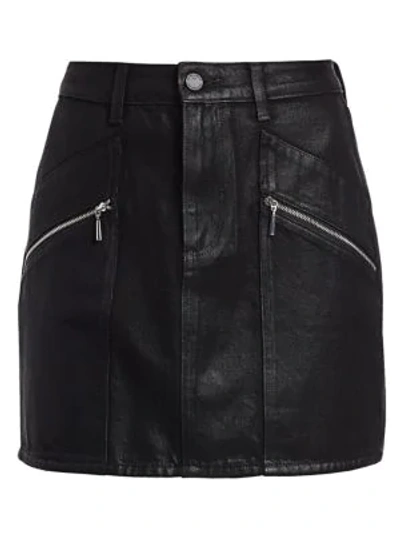 Shop Paige Jeans Aideen Coated Denim Skirt In Onyx
