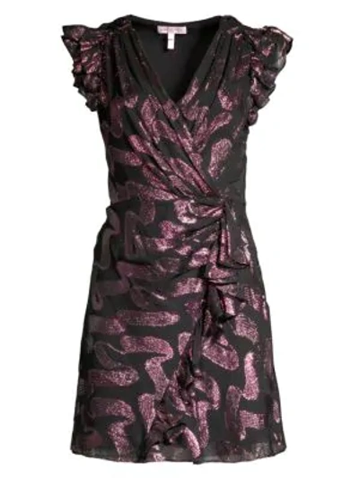 Shop Rebecca Taylor Lurex Jacquard Ruffle Wrap Dress In Black