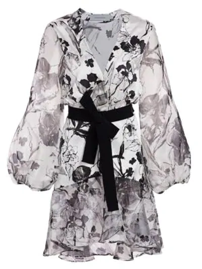 Shop Silvia Tcherassi Galena Stretch-silk Floral Ruffle-hem Dress In Ivory Floral