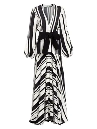Shop Silvia Tcherassi Filomena Striped Puff-sleeve Silk Maxi Dress In Black White