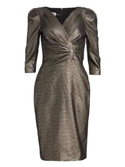 Shop Teri Jon By Rickie Freeman Lamè Metallic Puff Sleeve Sheath Dress In Bronze