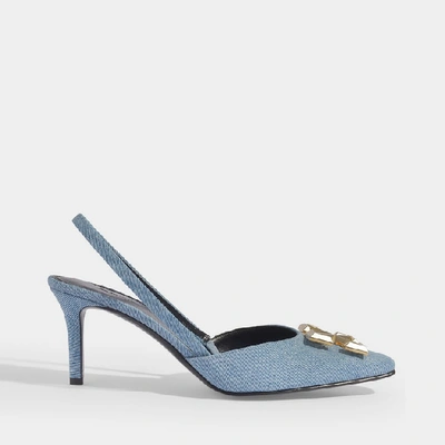 Shop Off-white Denim Arrow Slingbacks In Bleached Denim