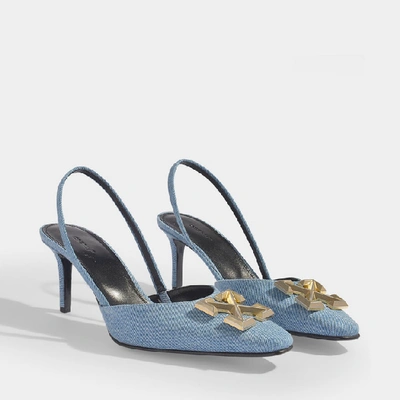 Shop Off-white Denim Arrow Slingbacks In Bleached Denim